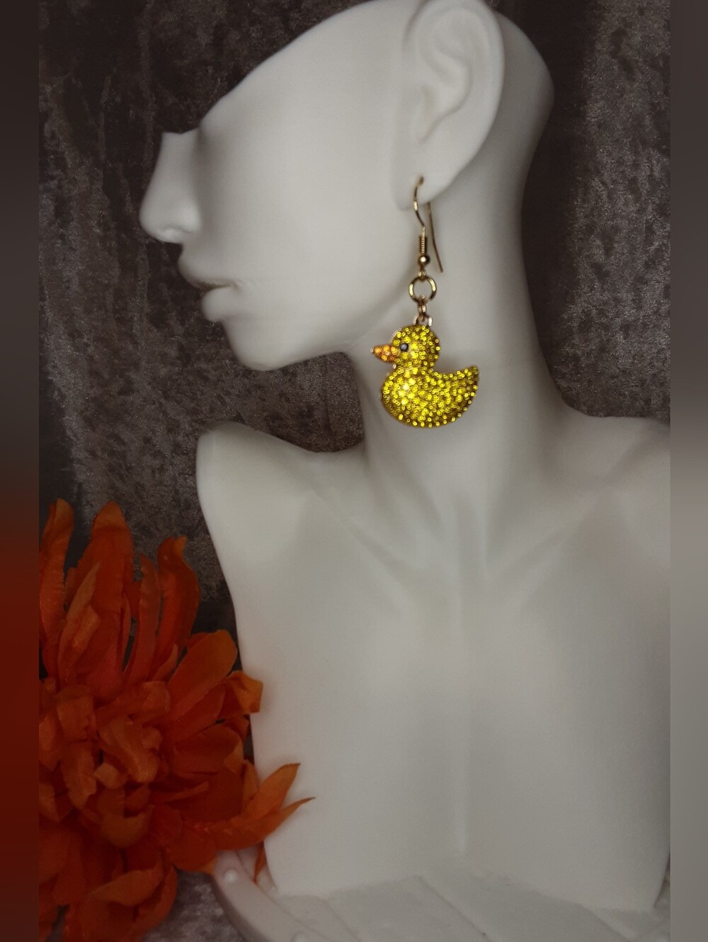 Handmade Gold-Tone Yellow Crystal Duck Drop Earrings - Women Jewelry Blingy